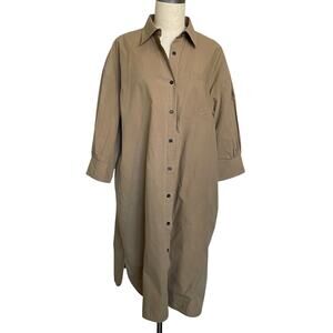 MOD REF Button Front Khaki Cotton Shirt Dress Medium